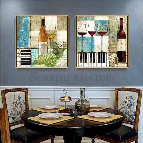 Champagne Grape Wine Glass Canvas Painting Posters Prints For Dining Room Restaurant Bar Wall Art Pictures Home Kitchen Decor
