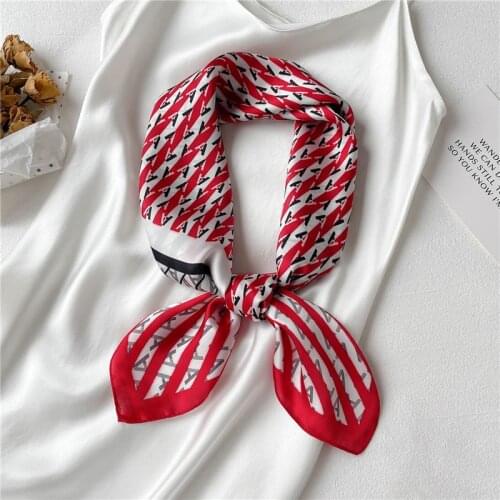 Letter Printed Scarf Women Silk Square Neck Scarf Hair Band Foulard Hijab Kerchief Bandana Female Headscarf Summer 2021 Bufanda