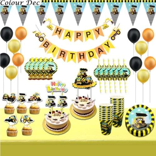 NEWConstruction Tractor Inflatable Air Balloons Birthday Excavator Vehicle Banners Baby Shower Kids Boys Birthday Party Supplies