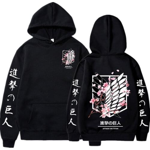 Anime Attack on Titan Cherry Blossom Hoodies Ackerman Mikasa Eren Jaeger Sweatshirts Cozy Tops Pullovers Graphics Logo Tracksuit