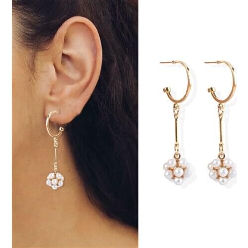Trend Simulated Pearl Long Earrings For Women Baroque Elegant Easthetic Flower Dangle Drop Earrings Jewelry