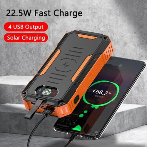 22.5W Fast Charge Solar Power Bank 30000/50000mAh 15W Qi Wireless Charger External Battery Powerbank For iPhone Xiaomi Poverbank