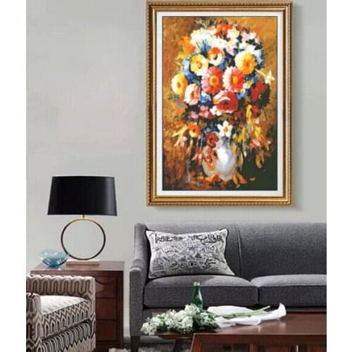 Embroidery Oil Painting Vase Colored flower Needlework Crafts 14CT Unprinted Sets DIY Cross Stitch Kits Handmade Arts Decor