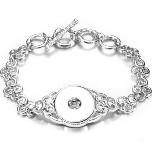 High Quality Antique Silver Plated Vintage Flowers Chains Snap Bracelet Bangles Fit 18MM Snap Buttons DIY Jewelry