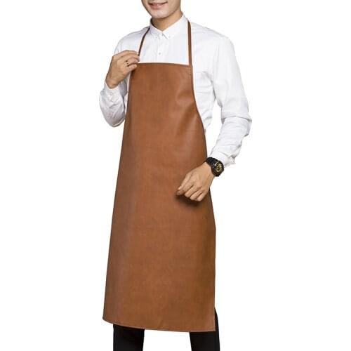 Adult Waterproof Oil-Proof Leather Apron Cooking KitchenWork Acid Alkali Resistant Overalls Men Women Pinafore Smock