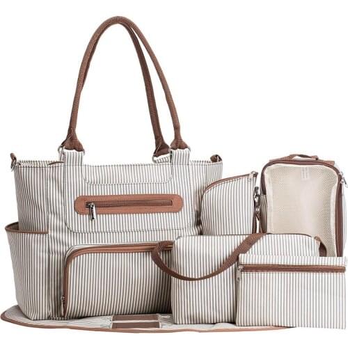 Weysfor Vogue Diaper Handbag For Women 7 pcs/set Nappy Tote Bag Large Capacity for Baby Mom Dad Travel Bag with Stroller Straps