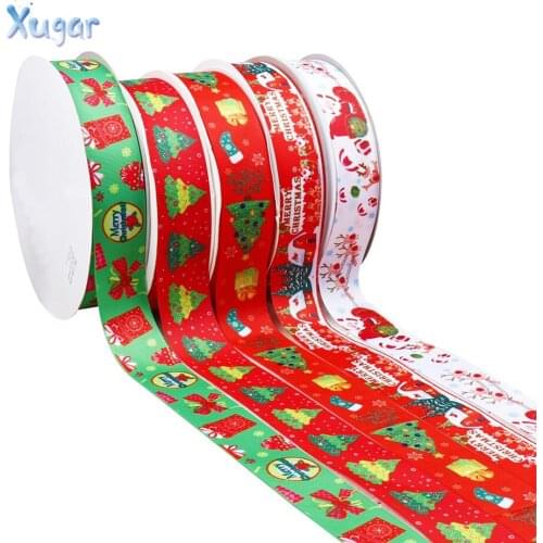 Xugar 5Yards (38mm) Grosgrain Ribbon Christmas Gifts Trees Printed Tape For DIY Hair Bows Festival Home Decoration Materials