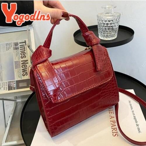Yogodlns Crocodile Pattern Crossbody Bag For Women PU Leather Shoulder Bag Winter Small Square Bag Flap Messenger Handbag Pouch