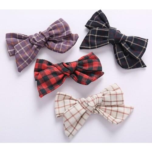 10 pcs/lot, 3.5" Handtied Fabric Bow Hair Clips, Plaid Hair Bow Clips, Baby Girls Hair Accessories