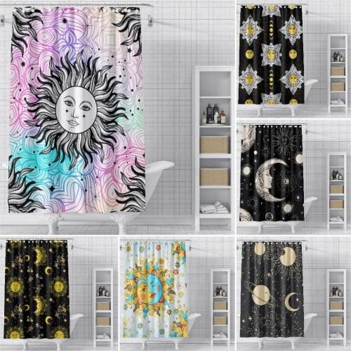 Bohemian Shower Curtains Sun and Moon Pattern Bathroom Decor Waterproof Bath Curtain 3d Printing Polyester Cloth With Hooks