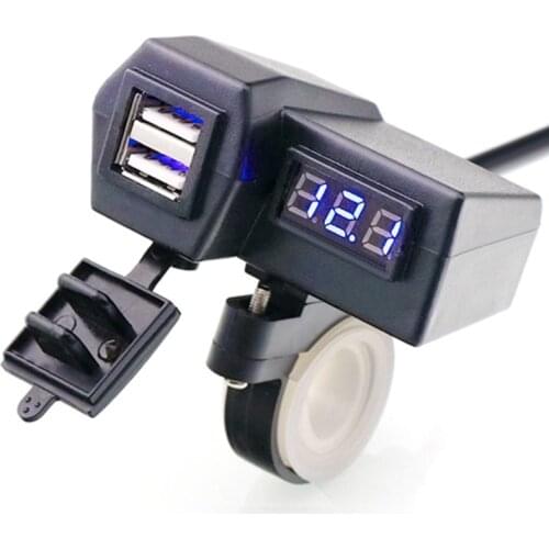 EAFC Motorcycle Dual USB Charger 12V 3.1A Moto 2.1A+1A 12V To 5V 15W USB Charger With Voltmeter LED Display Sockets