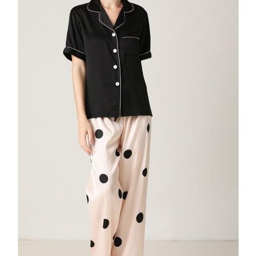 Womens Suits Summer Night Pajamas Womens Simulation Silk Pajamas Suit Short-Sleeved Trousers Loose Home Service Suits