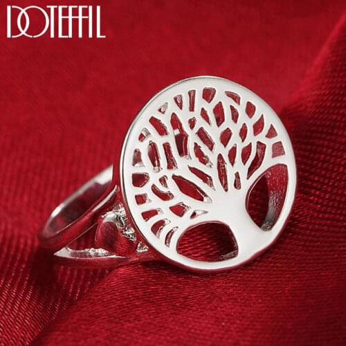 DOTEFFIL 925 Sterling Silver Trees Ring Round For Women Fashion Wedding Engagement Party Gift Charm Jewelry