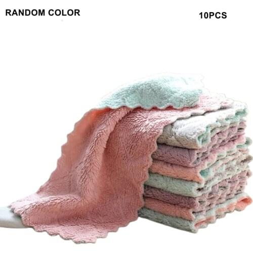 10pcs Super Absorbent Kitchen Towels Soft Microfiber Cleaning Cloths Non-stick Oil Dish Cloth Rags Random Color