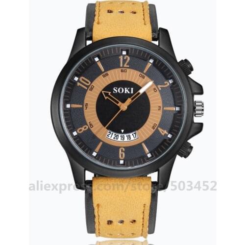 100pcs/lot S104 Watch New Design Mens Breathable Comfortable Band Military quartz leather watch with Calendar