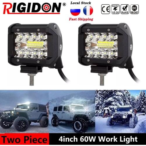 RIGIDON 2Pcs 8D Tri Row 4inch 60W Led Work Light Spot Beam for Offroad Truck SUV UTE ATV 4WD Car Driving Light Fog Light 12V 24V