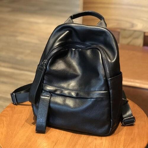 2021 New High Quality Genuine Leather Women School Backpack Simple Solid Color Large Capacity Soft Cowhide Travel Bags Sac A Dos