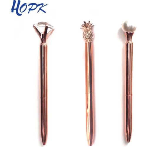 3Pcs/set Luxury Rose Gold Ballpoint Pen Pearl Pineapple Pens Diamond rotating Metal Ballpen School Office Supplies Accessories