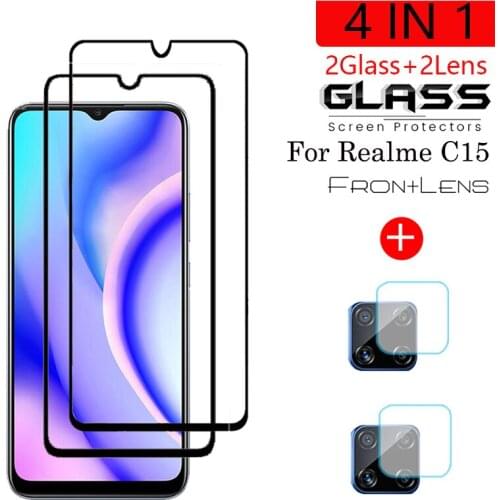 4 IN 1 Front Tempered Glass For OPPO Realme C15 Screen Protector Explosion-proof Glass For Realme C15 Lens Film