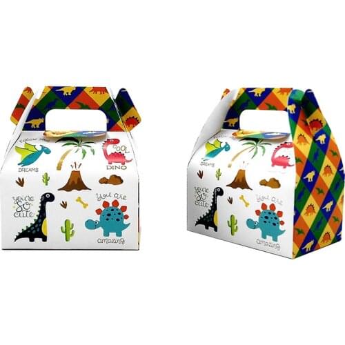 6pcs Candy Box Cake Gift Bags Snack Container For Kids Dinosaur Theme Birthday Party Baby Shower Supplies Decoration