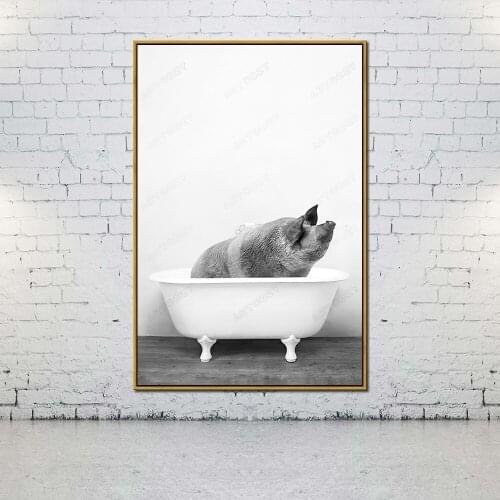 Artcozy Oil Canvas Painting pig bathtub For Home Decoration Wall Art