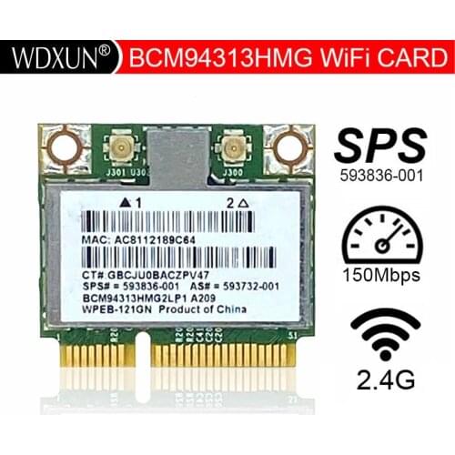 Broadcom 4313 Wifi Card 593836-001 Bcm94313hmg2lp1 Dm1 Dm2 Dm3 Dm4 Mini 110 G72 Dv7 150mbps Wireless For Laptop 802.11bgn