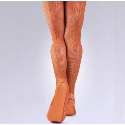 Brand Girls Caramel Latin Professional Fishnet Tight With Seams Women Collant Very Elastic Hard Yarn DBT28