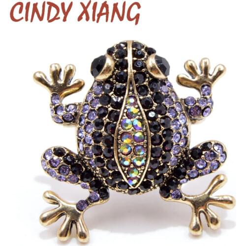 CINDY XIANG 3 Colors Choose Rhinestone Frog Brooches for Women Vintage Fashion Animal Brooch Pin Cute Vivid Carton Style Jewelry