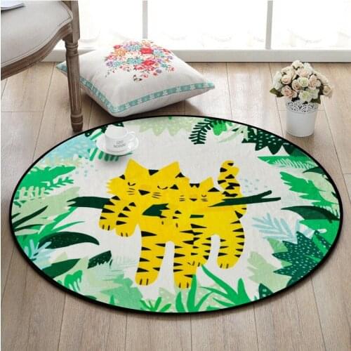 Nordic Style Kids Round Carpet and Rug Cute Cartoon Animals Printed Living Room Soft Floor Mat Bedroom Children Play Tent Tapete
