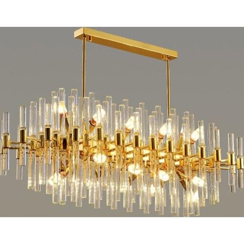 Nordic Luxury Metal Glass Long Chandelier Living Room Bedroom Decor Pendant Lamp Lighting Fixture LED Suspension Lamps PA0720