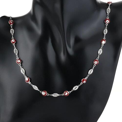 Enamel Turkish Evil Eyes Beads Chain Necklaces Stainless Steel Red Color Beaded Chains Necklace for Women Female Jewelry Gifts