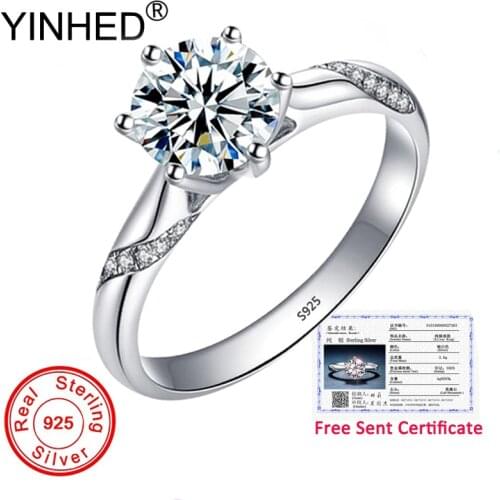 Has Certificate! Genuine 925 Sterling Silver Rings for Women 6MM Round CZ Diamond Wedding Enagagement Jewelry Ring ZR652