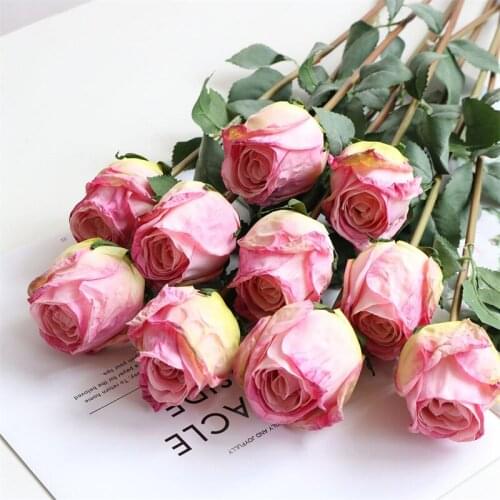 Artificial Rose Curled Edge Fake Flowers Vintage Living Room Table False Flower Home Wedding Anniversary Decoration Accessories