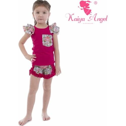 Kaiya Angel Rose Red Cotton Pink Peony with Pocket Outfit 2018 Kids Tracksuit Girls Spring Summer Autumn Clothes Set Wholesale