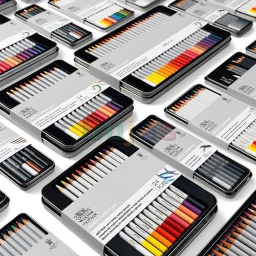 UK WINSOR NEWTON 12 / 24 / 48 color water soluble sketch color pencil set artist drawing painting colored pencil at supplies