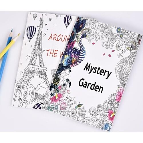 16 Pages Mystery Garden and Around The World Coloring Book Kids Adult English Edition Drawing Book 21*14cm