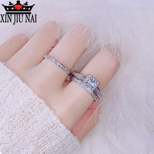 Fashion ring set inlaid square shiny Austrian crystal womens casual jewelry party CZ exquisite gifts jewelry wedding rings