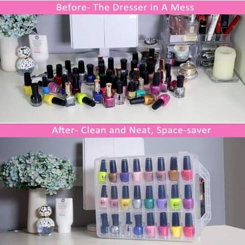 48 Grid Nail Polish Storage Box Makeup Organizer Portable Nail Polish Holder Clear Adjustable Double-layer Toolbox Plastic Box