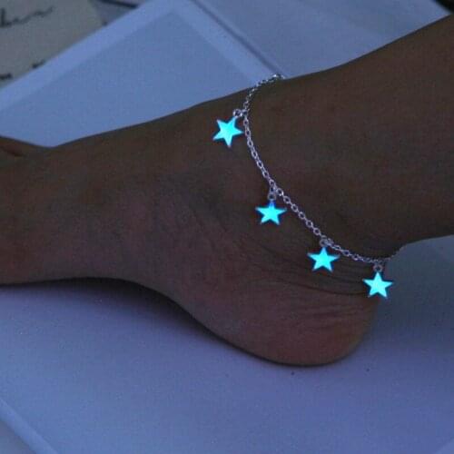 Girls Gifts Fluorescent Anklet Blue Five-pointed Star Tassel Foot Chain for Party Gifts Valentines Day Foot Chain Party Supply