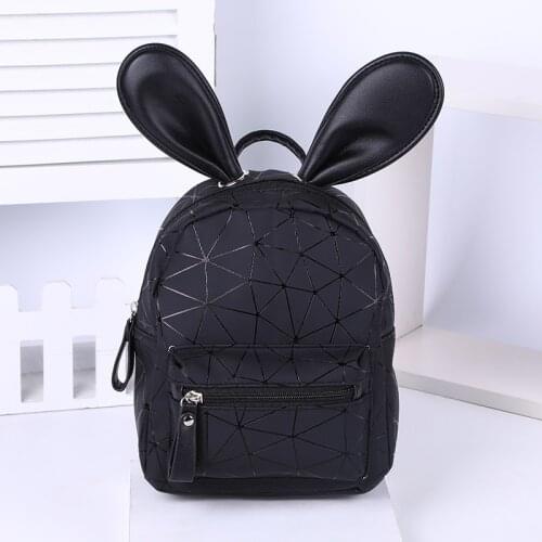 Fashion trend mesh small school bag new cute rabbit ears zipper backpack PU girl backpack