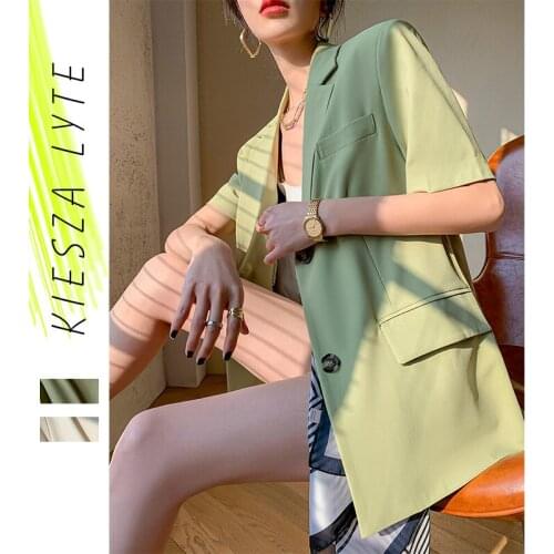 Fashion Two Piece Set Women Short Sleeve Blazer And Pants 2021 Summer Green White Casual 2021 Female Suits