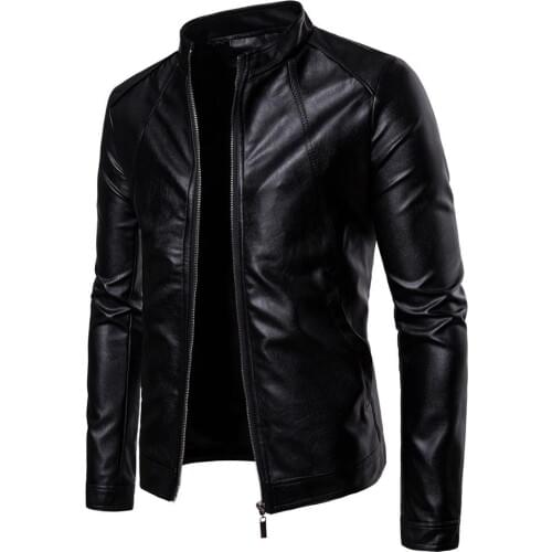Mens S-lim Jacket Fashion Solid Color Motorcycle Winter Jackets chaqueta hombre Windproof Black Leather Jacket kurtka