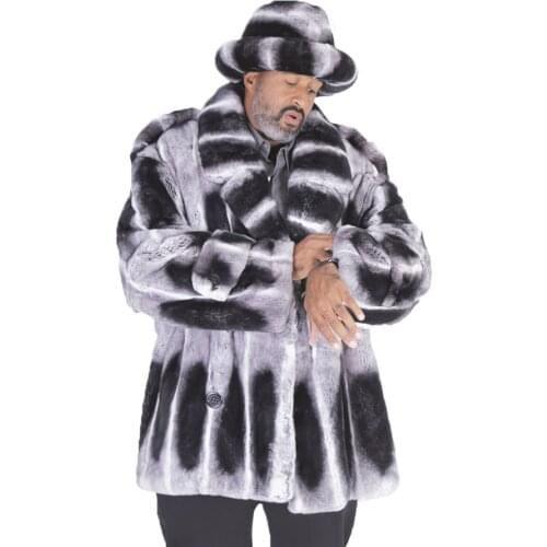 Mens Fur Coat Fur Jacket Winter Fashion Chinchilla Colored Turn Down Collar Overcoat High Quality