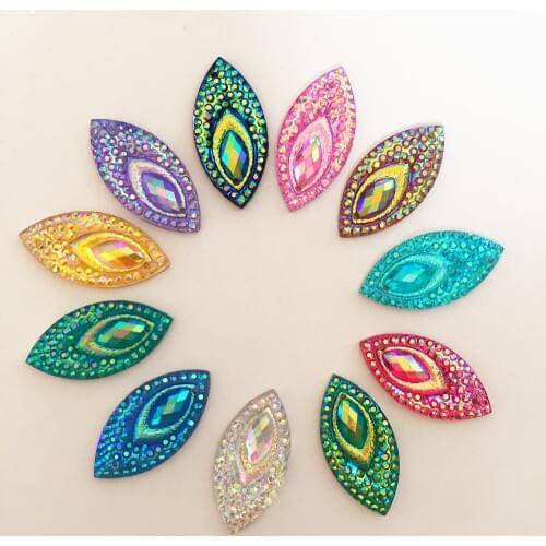 40PCS Random mixed AB Resin Horse eye Flatback Rhinestone Wedding decoration 2 Hole C92A
