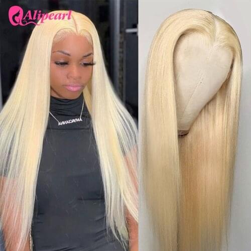 AliPearl Hair 613 Blonde 4x4 Lace Closure Human Hair Wigs PrePlucked Brazilian Straight T Part Wig For Women 180Density AliPearl