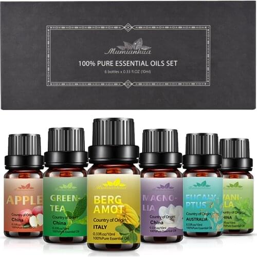 Essential Oils Gift Set 6 Bottles Pure Natural 10ml Essential Oils for Diffuser Humidifier Massage Aromatherapy Relax Skin Care