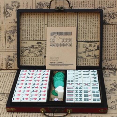 Mahjong Portable Folding Wooden Boxes Majiang Set Table Game Mah-jong Travel Travelling Board Game Indoor Entertainment