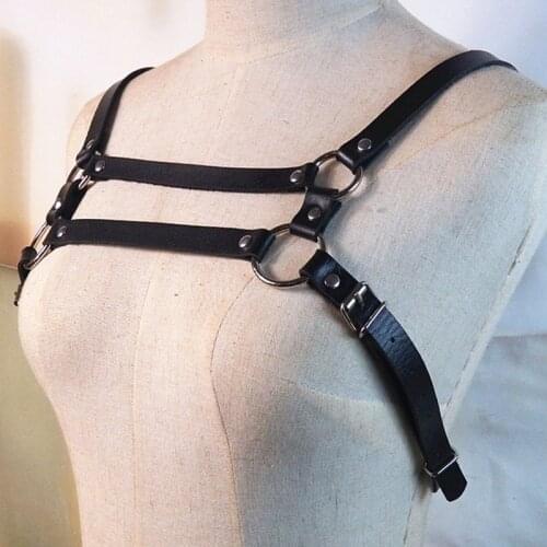 Fashion Punk Harajuku Body Garters Faux Leather Bondage Cage Sculpting Harness Big O Ring Shoulder Belt Straps Suspenders Belt