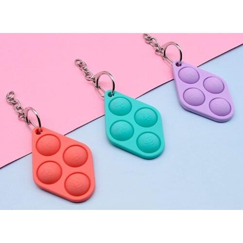 Simple Diamond Mini Pop Bubble Toy Keychain Soft Silicone Sensory Toy Stress Relief Finger Toys Keyring for Kids Adults