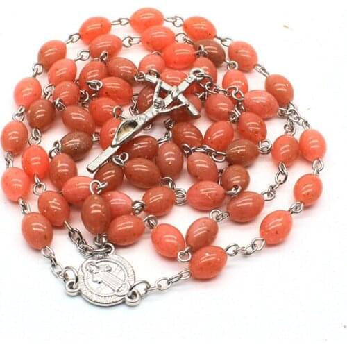 QIGO Religious Pray Jewelry Women Long Resin Rosary Cross Necklace